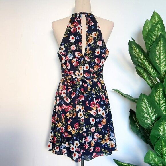 Parker Cosmic Daisy Navy Floral Halter Neck Fit & Flare Mini Dress Size M - Picture 6 of 14